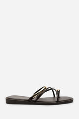 Zelina Strappy Metal Toe Loop Dark Brown Slide On Sandal