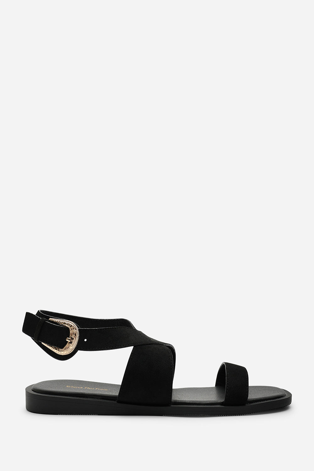 Canopy Cross Over Strap Black Suede Sandal