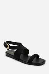 Canopy Cross Over Strap Black Suede Sandal