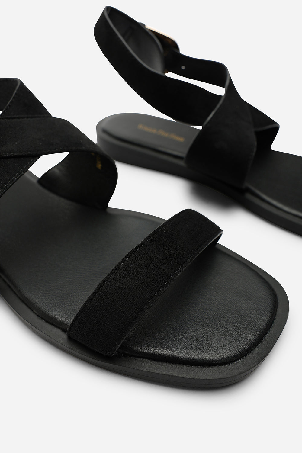 Canopy Cross Over Strap Black Suede Sandal