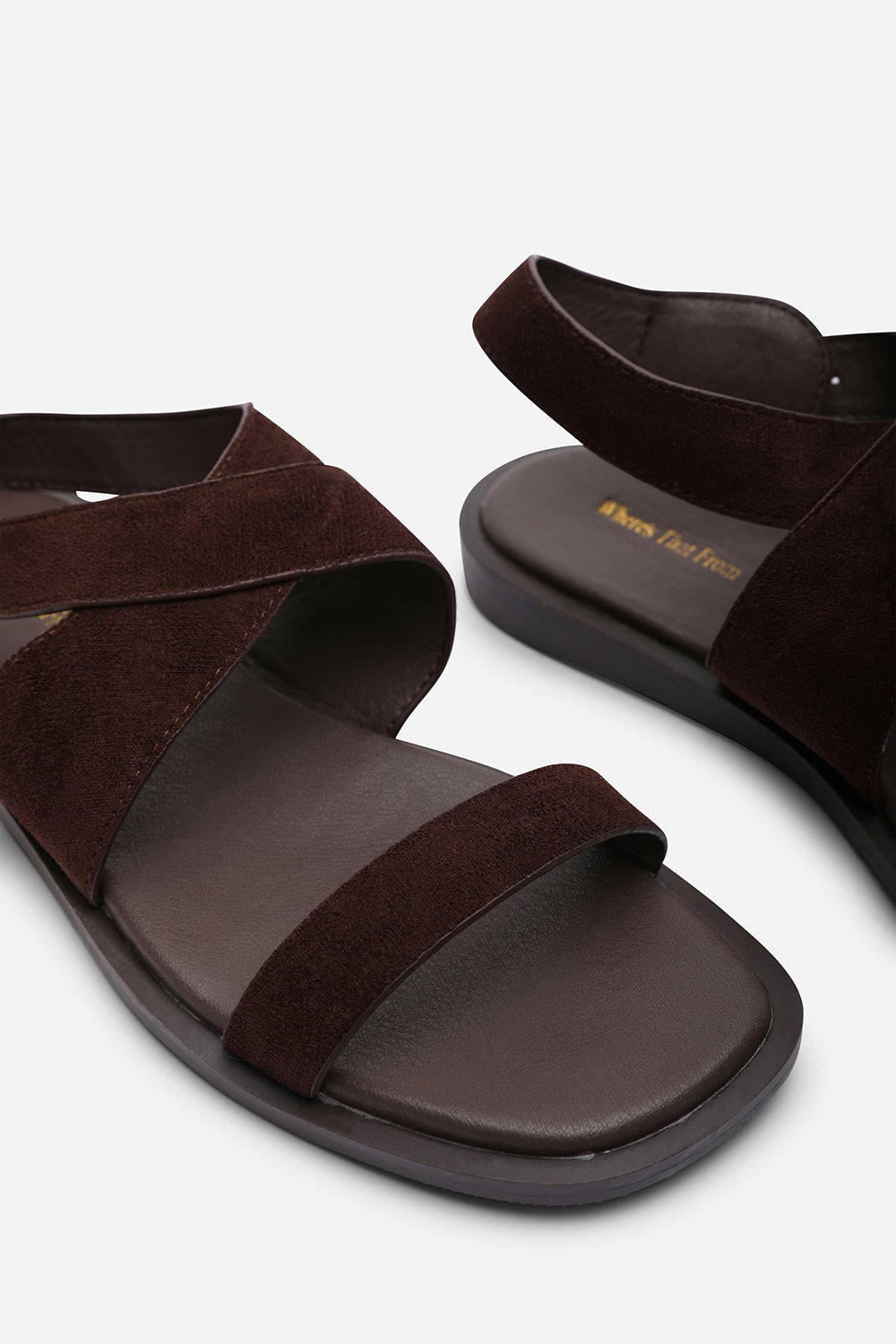 Canopy Cross Over Strap Dark Brown Suede Sandal