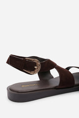Canopy Cross Over Strap Dark Brown Suede Sandal