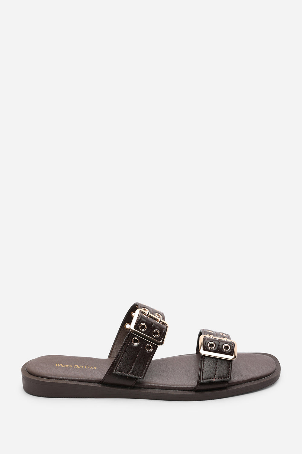 Orchard Dark Brown Slide On Double Buckle Studded Sandal