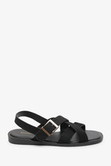 Capri Cross Over Open Toe Black Suede Sandal