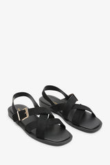 Capri Cross Over Open Toe Black Suede Sandal