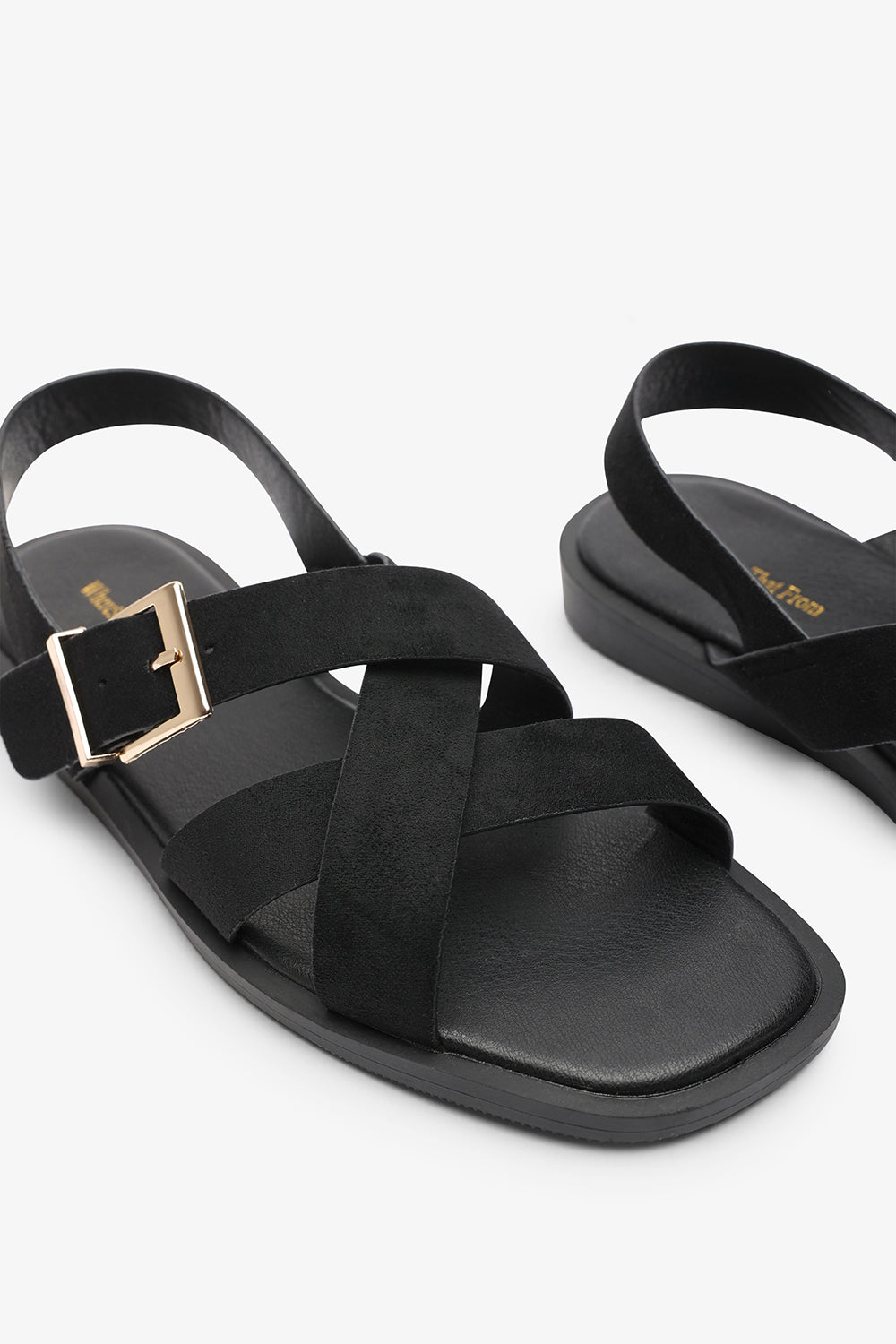Capri Cross Over Open Toe Black Suede Sandal
