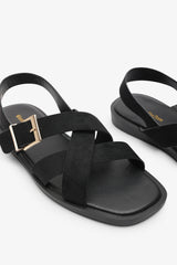 Capri Cross Over Open Toe Black Suede Sandal