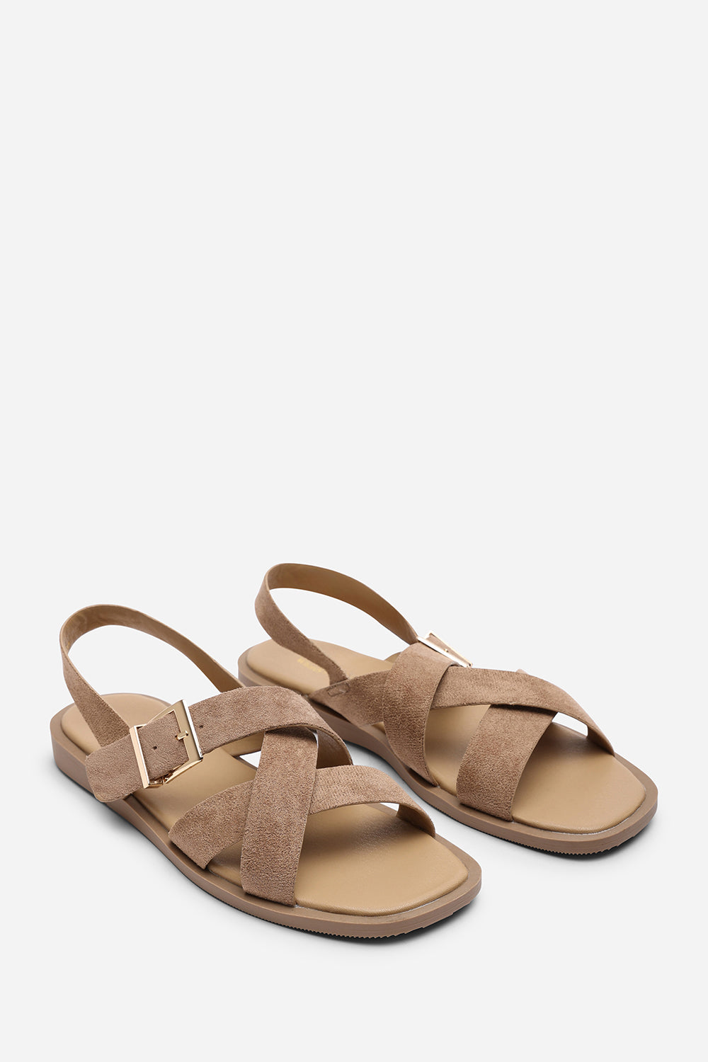 Capri Cross Over Open Toe Camel Suede Sandal