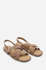 Capri Cross Over Open Toe Camel Suede Sandal