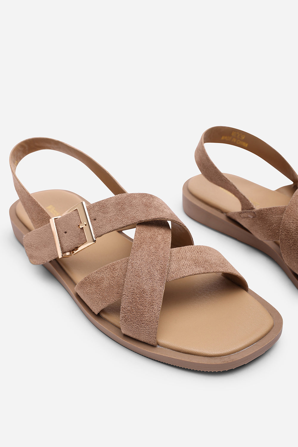 Capri Cross Over Open Toe Camel Suede Sandal