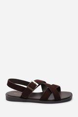 Capri Cross Over Open Toe Dark Brown Suede Sandal