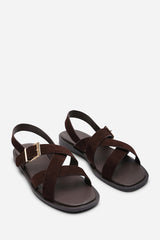 Capri Cross Over Open Toe Dark Brown Suede Sandal
