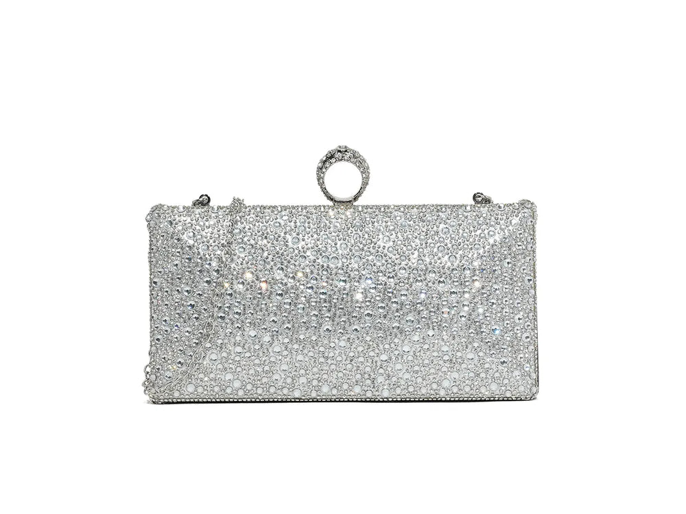 TOVA SMALL CLUTCH DIAMANTE SHOULDER BAG IN SILVER