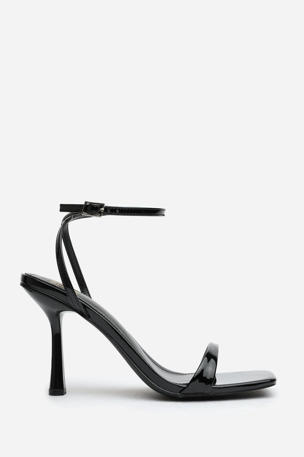 Aubrey Black Patent Square Toe Heeled Sandals with Buckle Closure