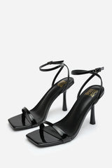 Aubrey Black Patent Square Toe Heeled Sandals with Buckle Closure