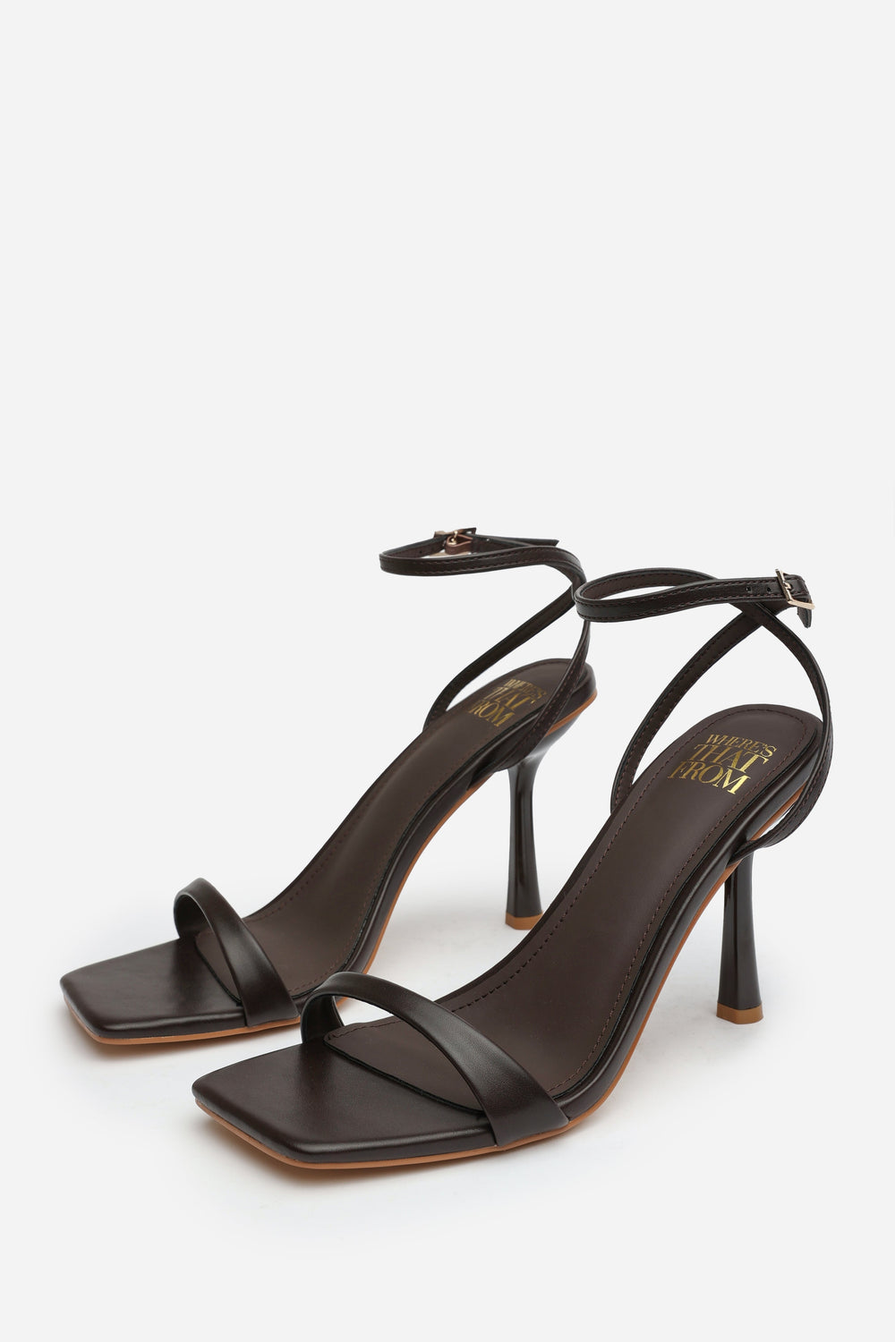 Aubrey Dark Brown Square Toe Heeled Sandals with Buckle Closure