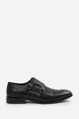 DOMINIC MEN'S FORMAL KEITH BUCKLE TWIN MONK SHOES IN BLACK FAUX LEATHER