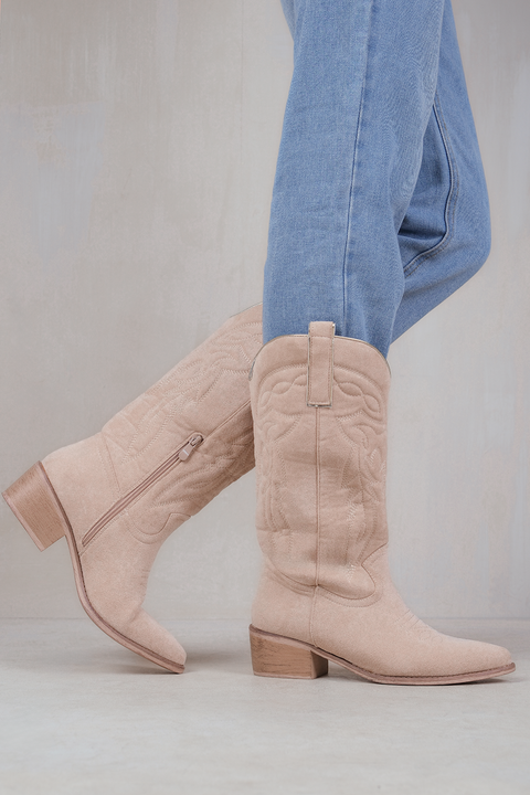 DESERT BOOTS WITH SELF COLOR EMBROIDERY AND SIDE ZIP IN KHAKI SUEDE
