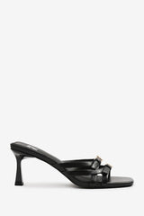 ARIELA WIDE FIT CROSS OVER BUCKLE DETAILS STRAP HEEL IN BLACK FAUX LEATHER