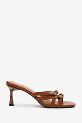 ARIELA WIDE FIT CROSS OVER BUCKLE DETAILS STRAP HEEL IN TAN FAUX LEATHER