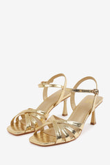 TORIGH WIDE FIT CROSS OVER MULTI STRAP ADJUSTABLE BUCKLE HEEL IN GOLD CRINKLE PU