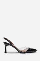 Paige Clear Strap Slingback Heels in Black Patent Finish