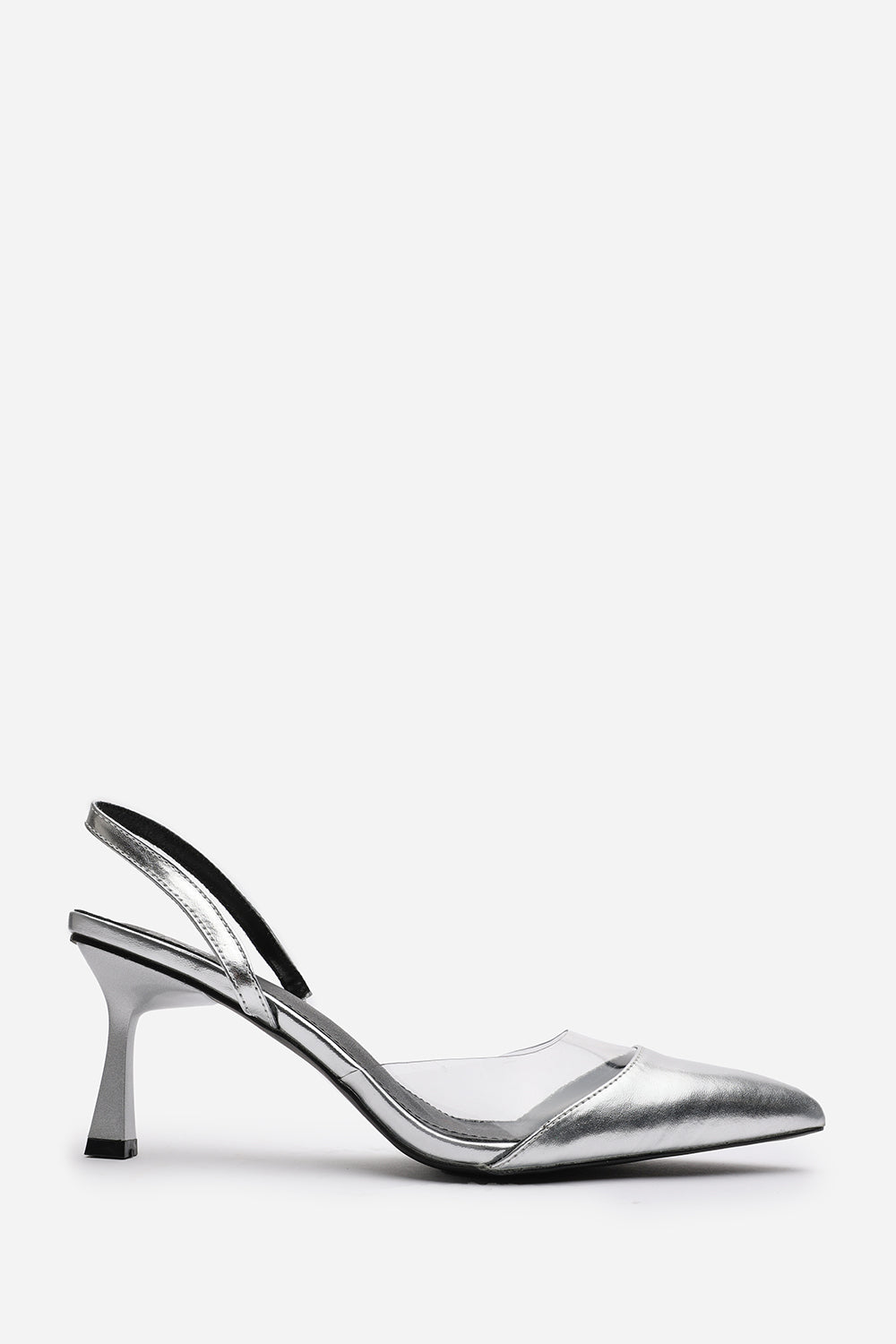 Paige Clear Strap Slingback Heels in Silver Metallic