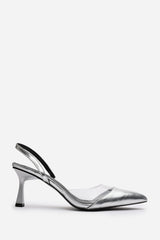 Paige Clear Strap Slingback Heels in Silver Metallic