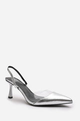 Paige Clear Strap Slingback Heels in Silver Metallic