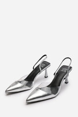 Paige Clear Strap Slingback Heels in Silver Metallic