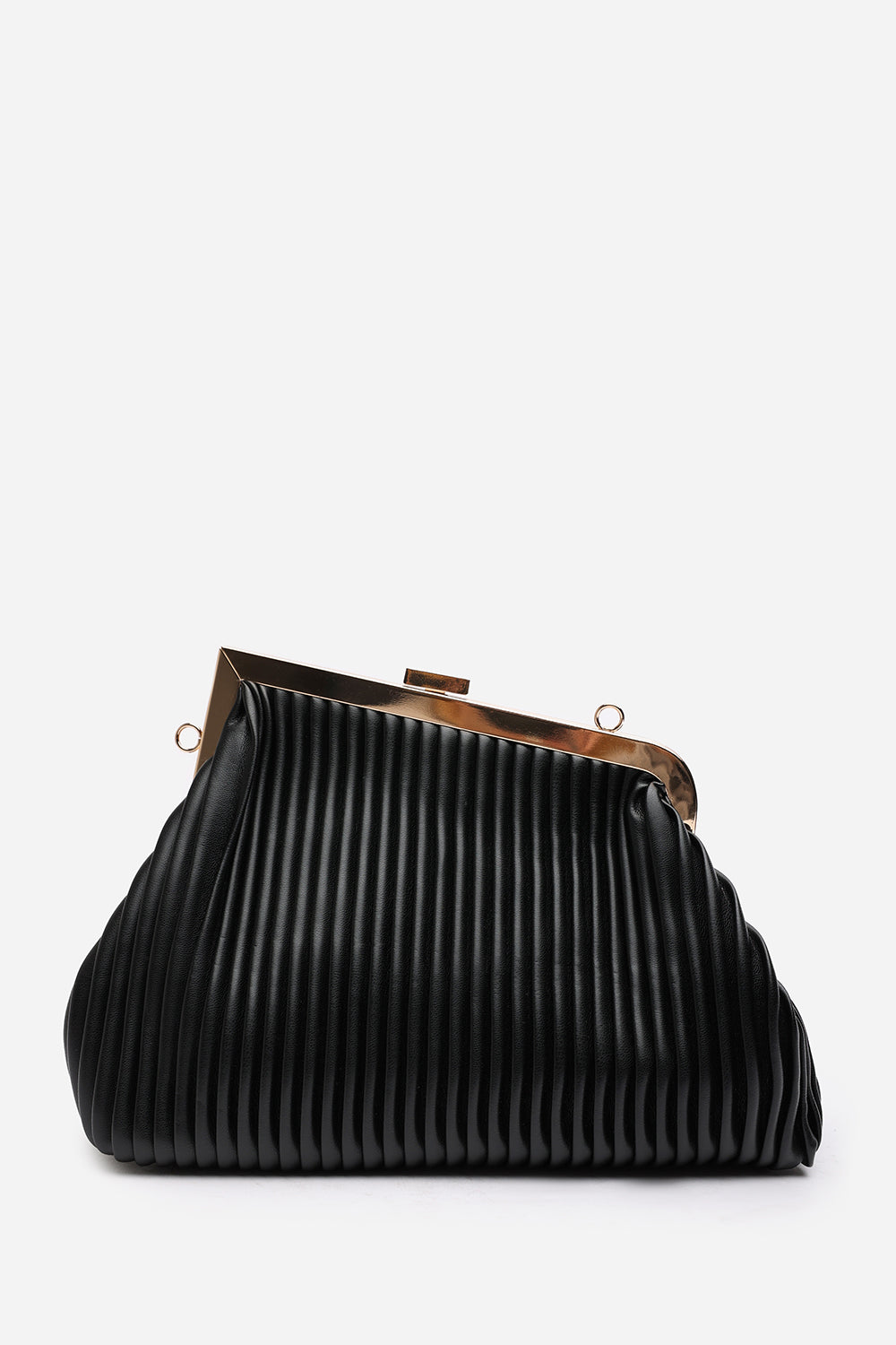 Haze Pleated Frame Clutch Bag With Gold Chain Strap In Black