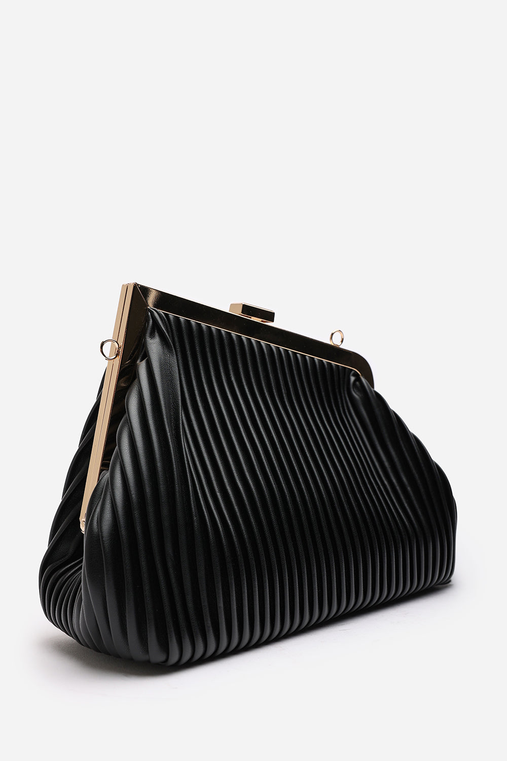 Haze Pleated Frame Clutch Bag With Gold Chain Strap In Black
