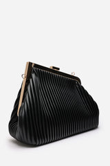 Haze Pleated Frame Clutch Bag With Gold Chain Strap In Black