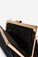 Haze Pleated Frame Clutch Bag With Gold Chain Strap In Black
