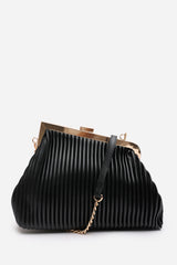 Haze Pleated Frame Clutch Bag With Gold Chain Strap In Black