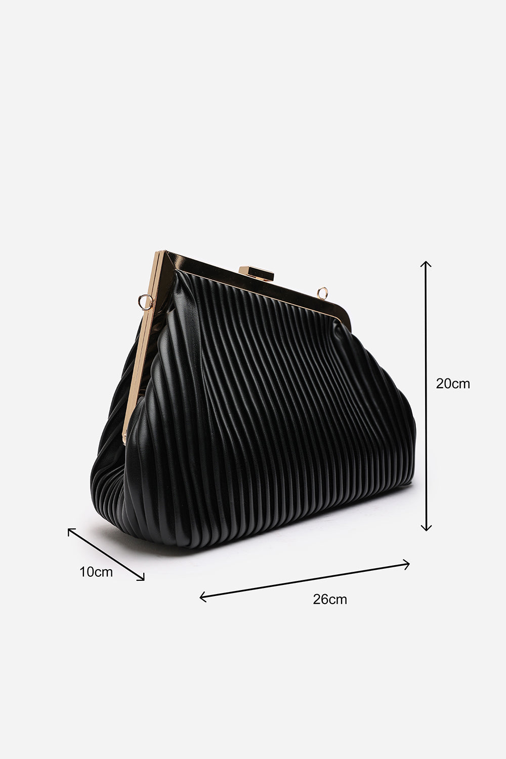 Haze Pleated Frame Clutch Bag With Gold Chain Strap In Black
