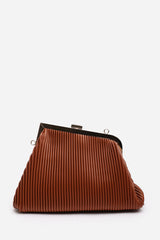 Haze Pleated Frame Clutch Bag With Gold Chain Strap In Tan