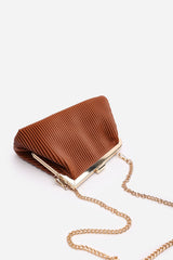 Haze Pleated Frame Clutch Bag With Gold Chain Strap In Tan
