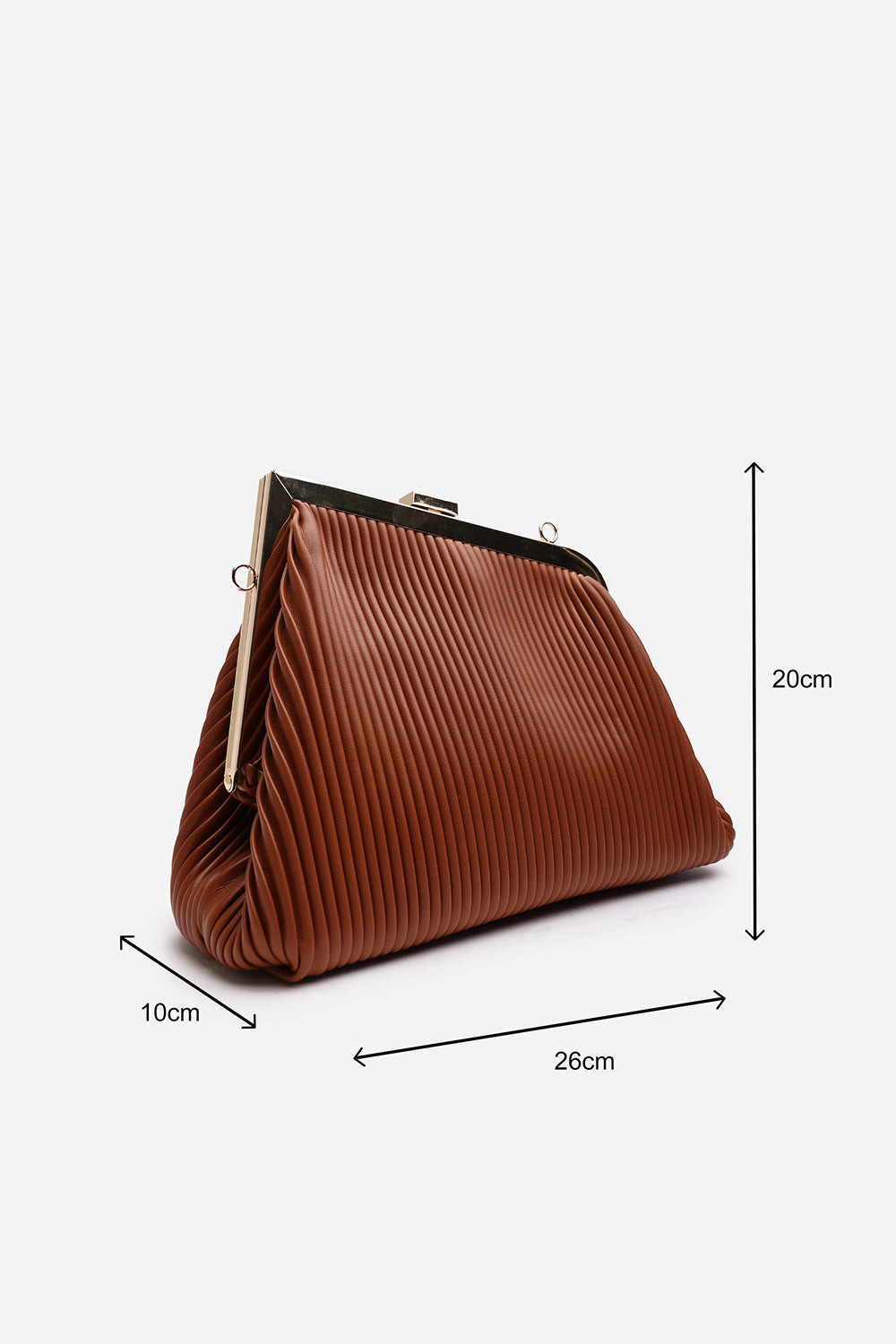 Haze Pleated Frame Clutch Bag With Gold Chain Strap In Tan