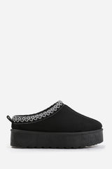 MANGO KIDS FLATFORM EMBROIDERED LOW ANKLE SLIPPER BOOTS IN BLACK SUEDE