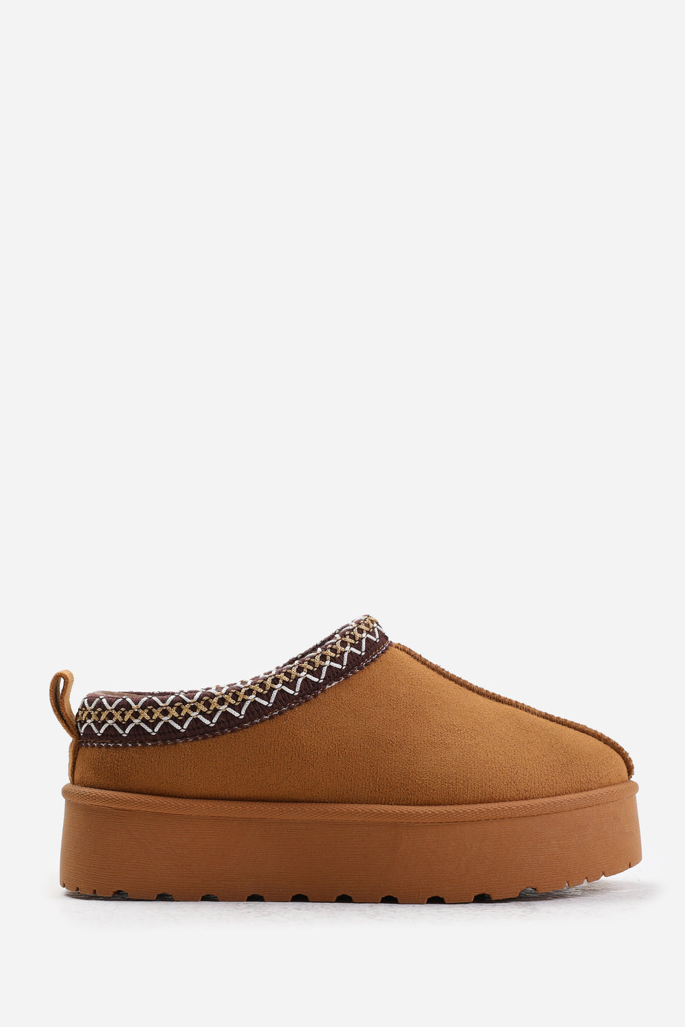 MANGO KIDS FLATFORM EMBROIDERED LOW ANKLE SLIPPER BOOTS IN CHESTNUT SUEDE