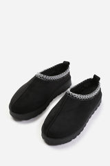 PINE AZTEC DETAIL FAUX FUR LINING MINI BOOTS IN BLACK SUEDE