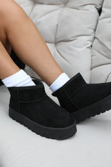 ZYLA FLATFORM FUR LINING ANKLE BOOT IN BLACK SUEDE