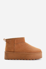 ZYLA FLATFORM FUR LINING ANKLE BOOT IN CHESTNUT SUEDE