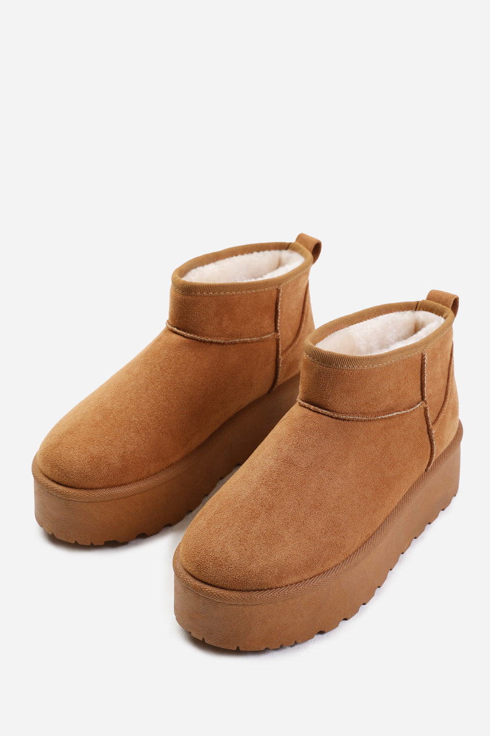 ZYLA FLATFORM FUR LINING ANKLE BOOT IN CHESTNUT SUEDE