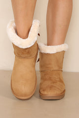 DARLA LIGHT ANKLE BOOTS WITH FAUX FUR AND BOW DETAIL IN BROWN SUEDE