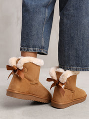 ALBA ANKLE BOOT WITH FAUX FUR LINING AND BOW RIBBON DETAIL IN CHESTNUT