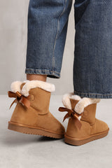 ALBA ANKLE BOOT WITH FAUX FUR LINING AND BOW RIBBON DETAIL IN CHESTNUT