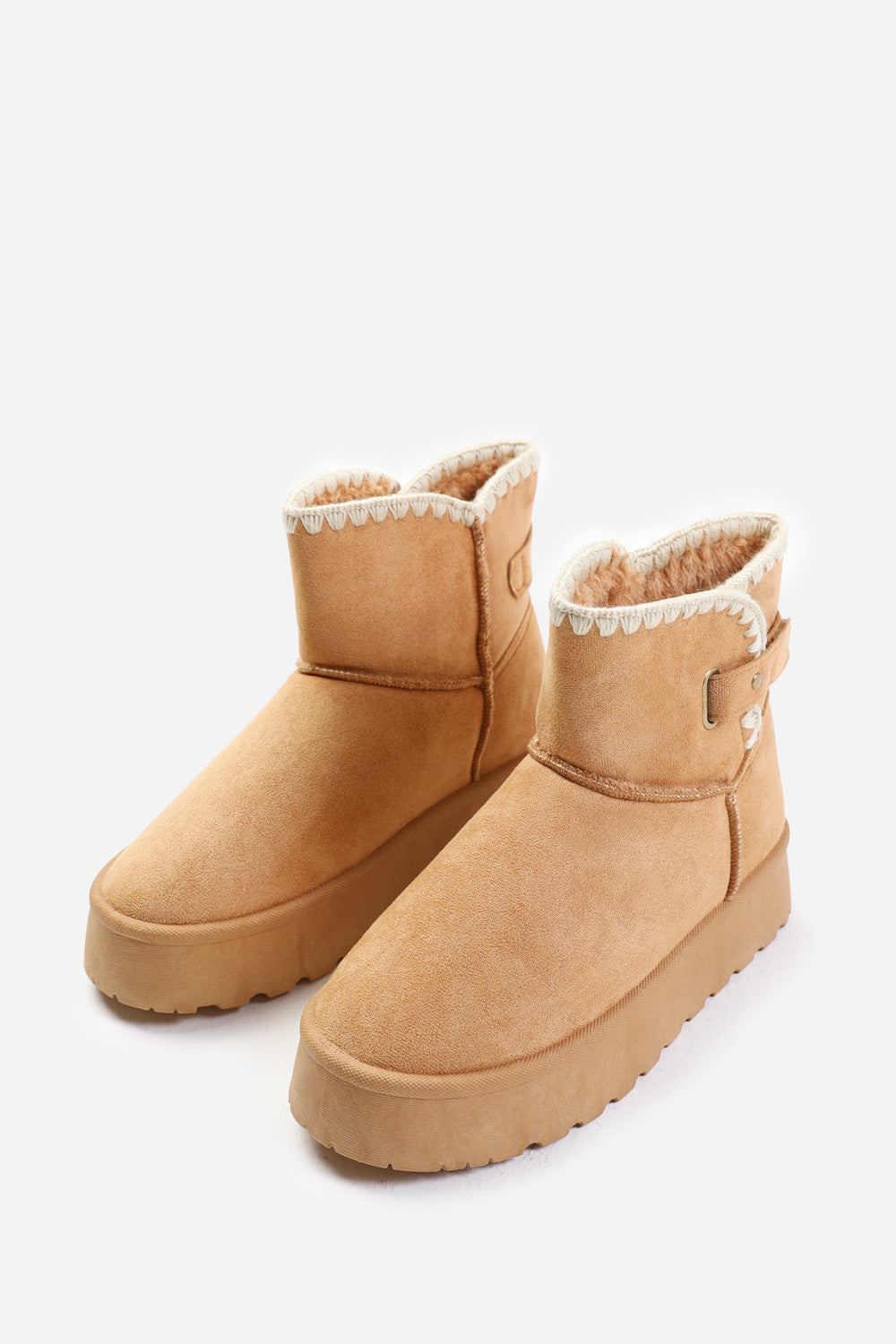 CALLA FLATFORM FUR LINING ANKLE BOOT WITH VELCRO FASTENING IN CHESTNUT SUEDE