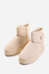 CALLA FLATFORM FUR LINING ANKLE BOOT WITH VELCRO FASTENING IN CREAM SUEDE